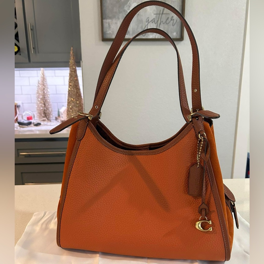 NWT Coach Lori Leather and suede shoulder bag maple colored